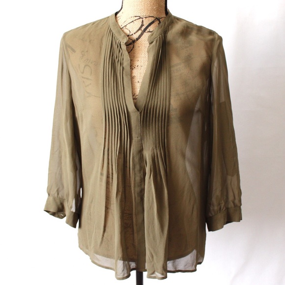 J. Crew Small Green Sheer Pleated Silk Blouse - Picture 1 of 6